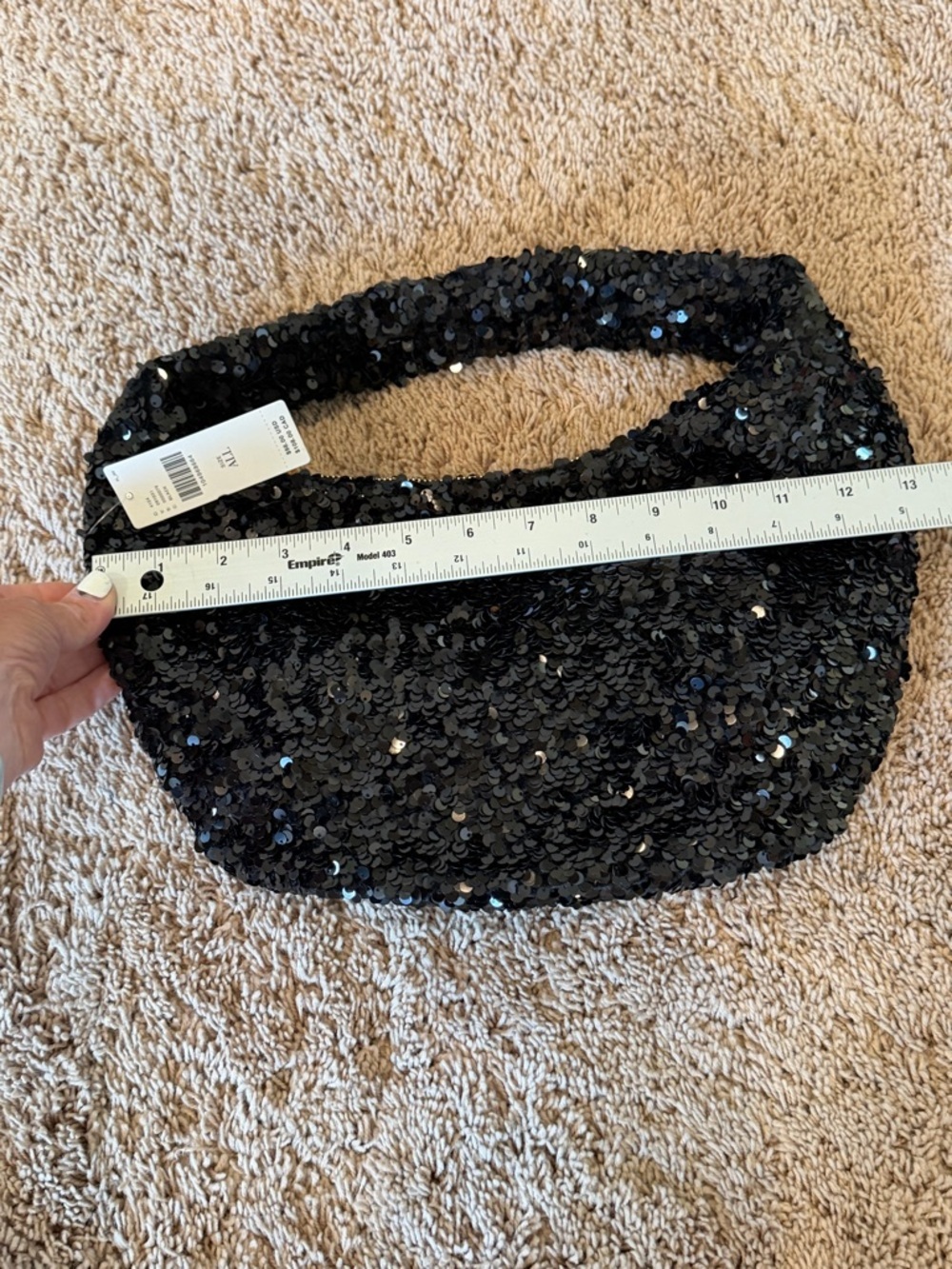 NWT new Anthropologie paillette sequin crescent bag black Shoulder purse - Picture 6 of 14